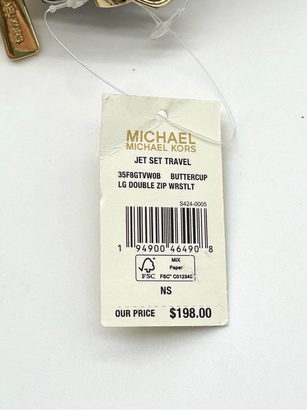 Michael Kors Large Double Zip Brown MK Logo Wristlet with Yellow Trim